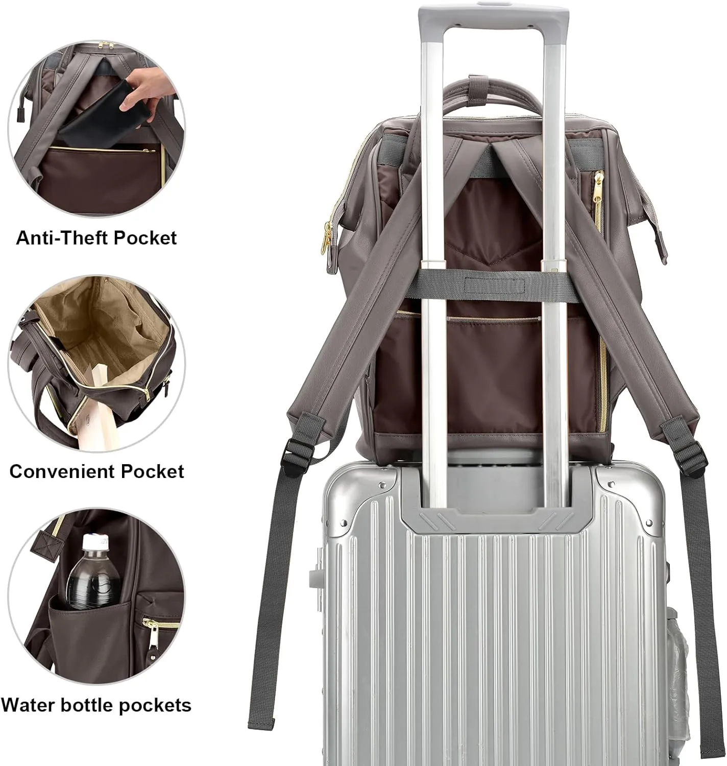 Kah&Kee Leather Backpack Diaper Bag Laptop Travel Doctor Teacher Bag For Women Man (Grey II)
