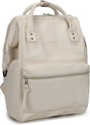 Kah&Kee Leather Backpack Diaper Bag Laptop Travel Doctor Teacher Bag For Women Man (Ivory II)