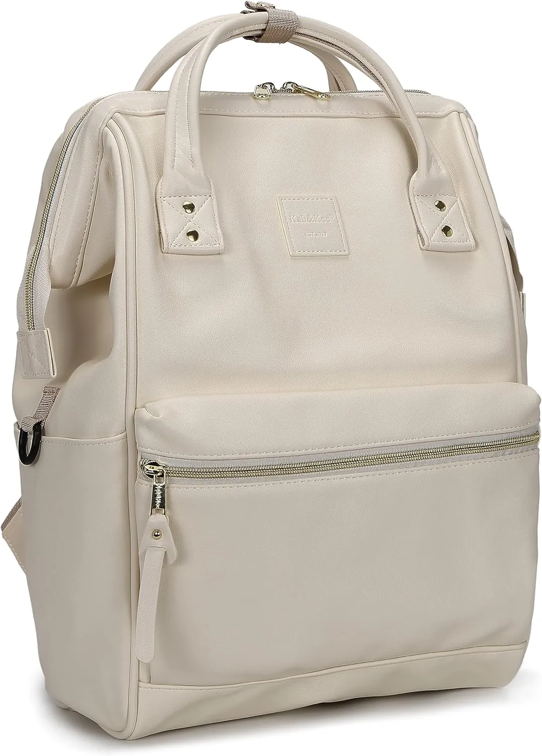 Kah&Kee Leather Backpack Diaper Bag Laptop Travel Doctor Teacher Bag For Women Man (Ivory II)