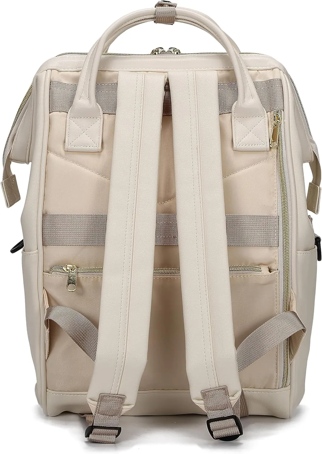 Kah&Kee Leather Backpack Diaper Bag Laptop Travel Doctor Teacher Bag For Women Man (Ivory II)