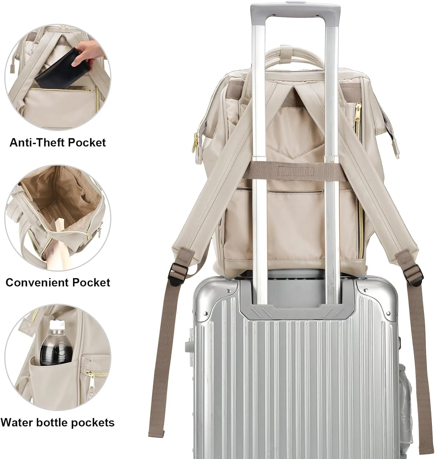 Kah&Kee Leather Backpack Diaper Bag Laptop Travel Doctor Teacher Bag For Women Man (Ivory II)