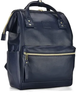 Kah&Kee Leather Backpack Diaper Bag Laptop Travel Doctor Teacher Bag For Women Man (Navy II)