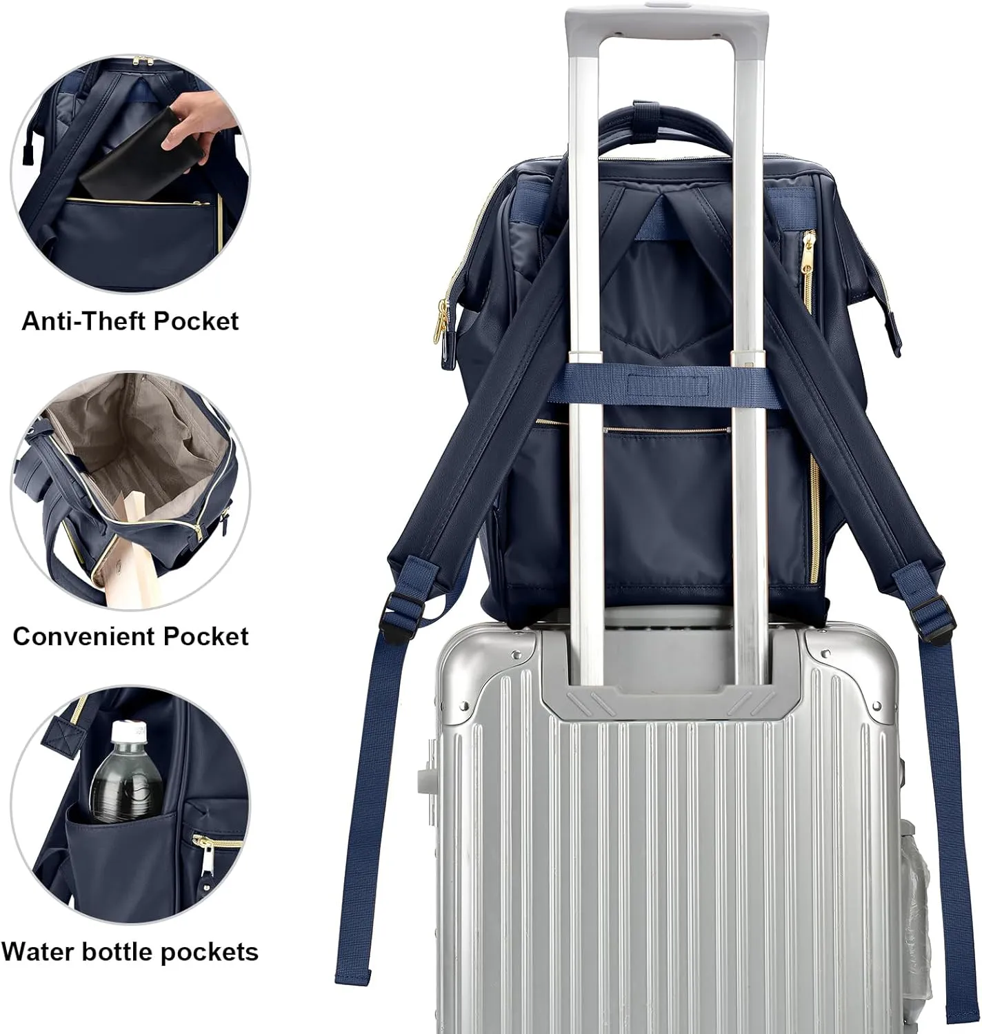 Kah&Kee Leather Backpack Diaper Bag Laptop Travel Doctor Teacher Bag For Women Man (Navy II)