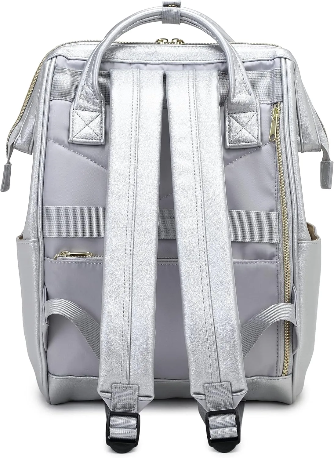 Kah&Kee Leather Backpack Diaper Bag Laptop Travel Doctor Teacher Bag For Women Man (Silver II)
