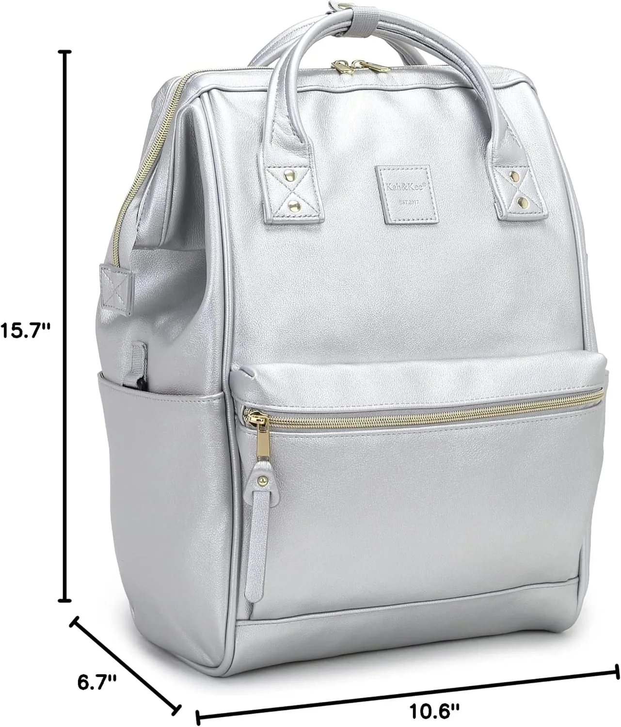 Kah&Kee Leather Backpack Diaper Bag Laptop Travel Doctor Teacher Bag For Women Man (Silver II)