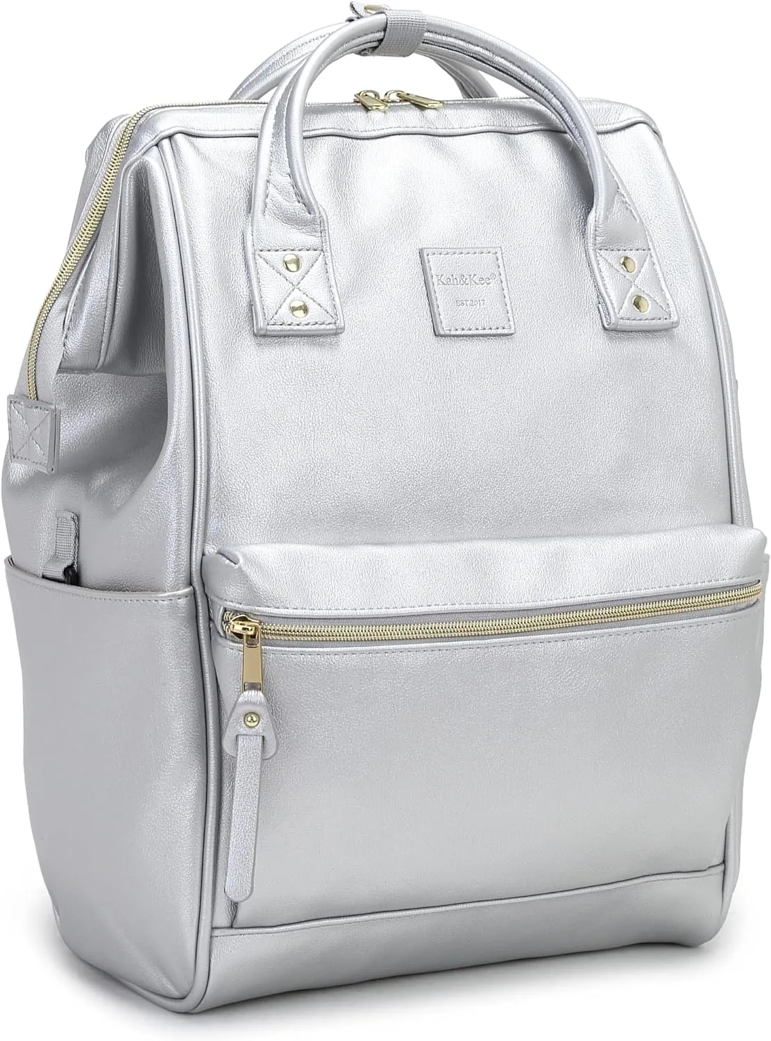 Kah&Kee Leather Backpack Diaper Bag Laptop Travel Doctor Teacher Bag For Women Man (Silver II)