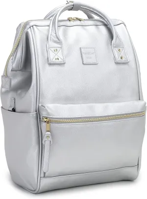 Kah&Kee Leather Backpack Diaper Bag Laptop Travel Doctor Teacher Bag For Women Man (Silver II)