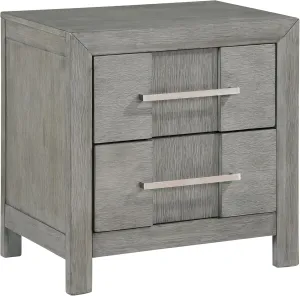 Kaimei Kenzo Modern Gray 2-Drawer Nightstand with Silver Handles - Bedroom Storage