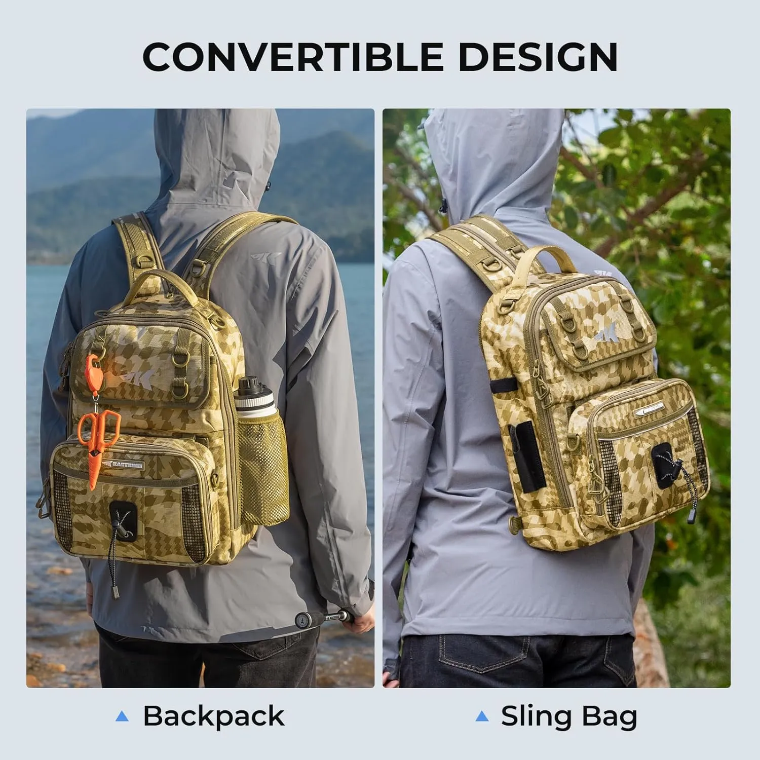 KastKing BaitSpace Fishing Sling Bag, Fishing Backpack with Rod & Beverage Holder, Tackle Bag for Fishing Gear