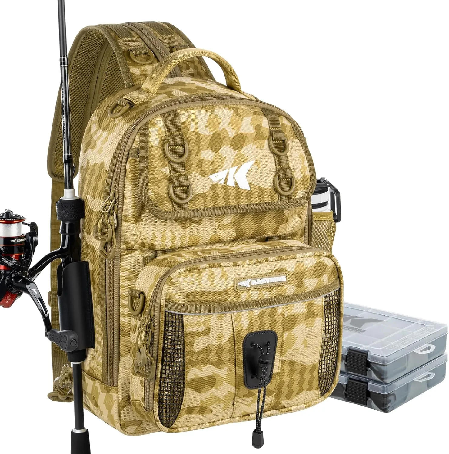 KastKing BaitSpace Fishing Sling Bag, Fishing Backpack with Rod & Beverage Holder, Tackle Bag for Fishing Gear