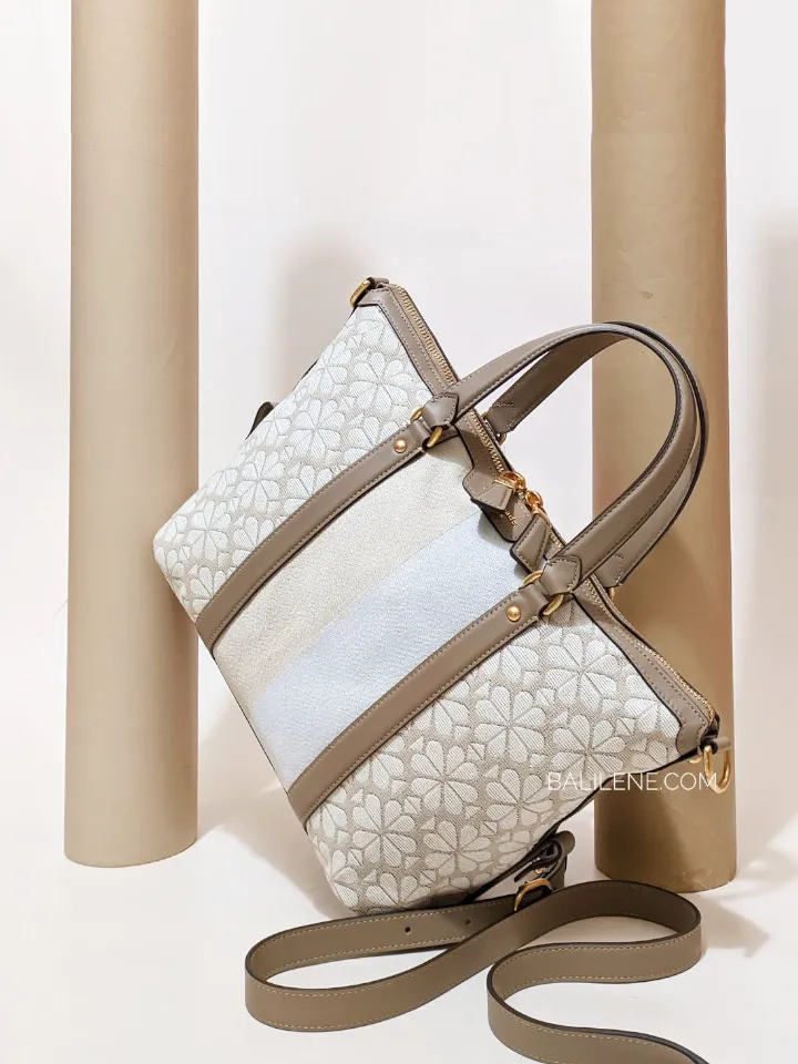 Kate Spade Flower Jacquard Stripe Faye Medium Satchel Natural Multi