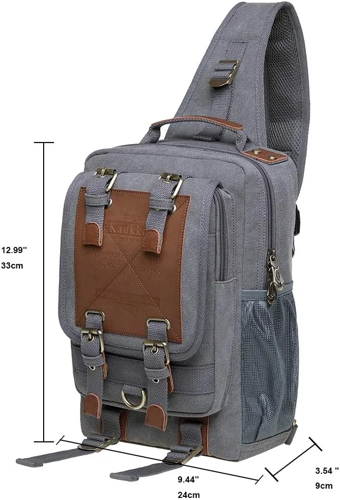 KAUKKO Canvas Messenger Bag Cross Body Shoulder Sling Backpack Travel Hiking Chest Bag