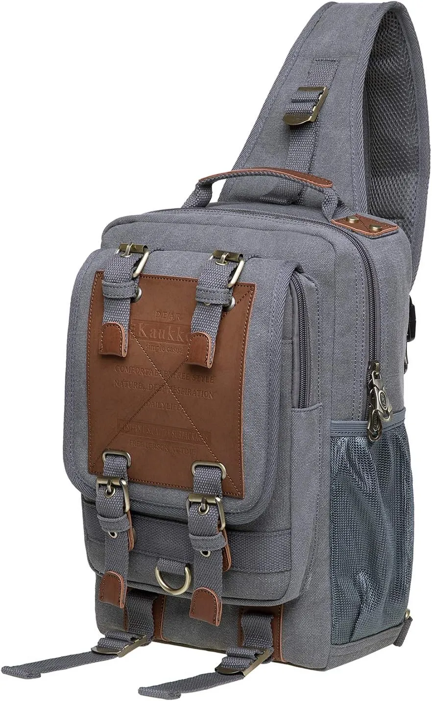 KAUKKO Canvas Messenger Bag Cross Body Shoulder Sling Backpack Travel Hiking Chest Bag