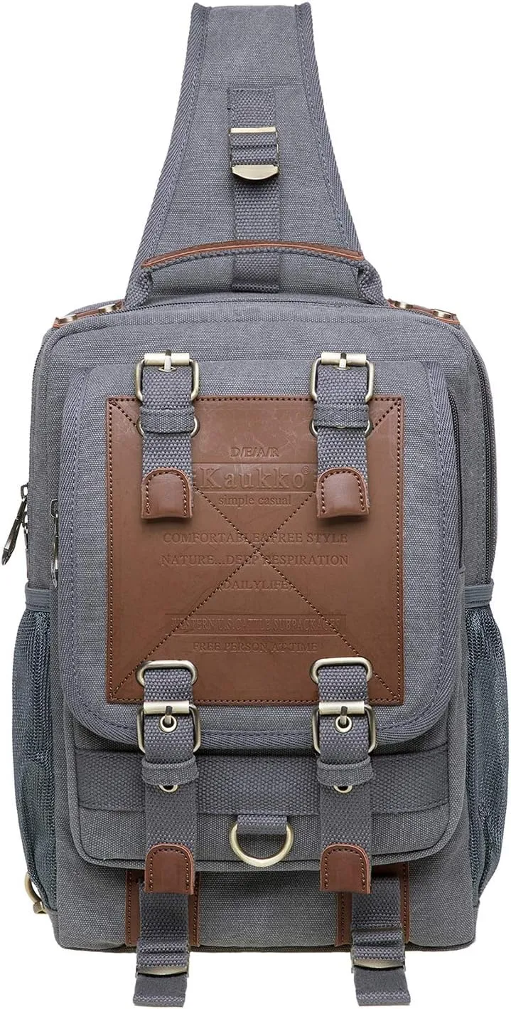 KAUKKO Canvas Messenger Bag Cross Body Shoulder Sling Backpack Travel Hiking Chest Bag
