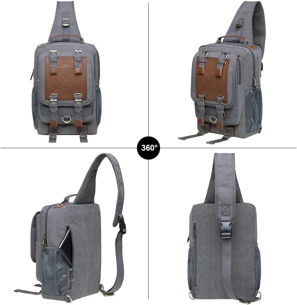 KAUKKO Canvas Messenger Bag Cross Body Shoulder Sling Backpack Travel Hiking Chest Bag