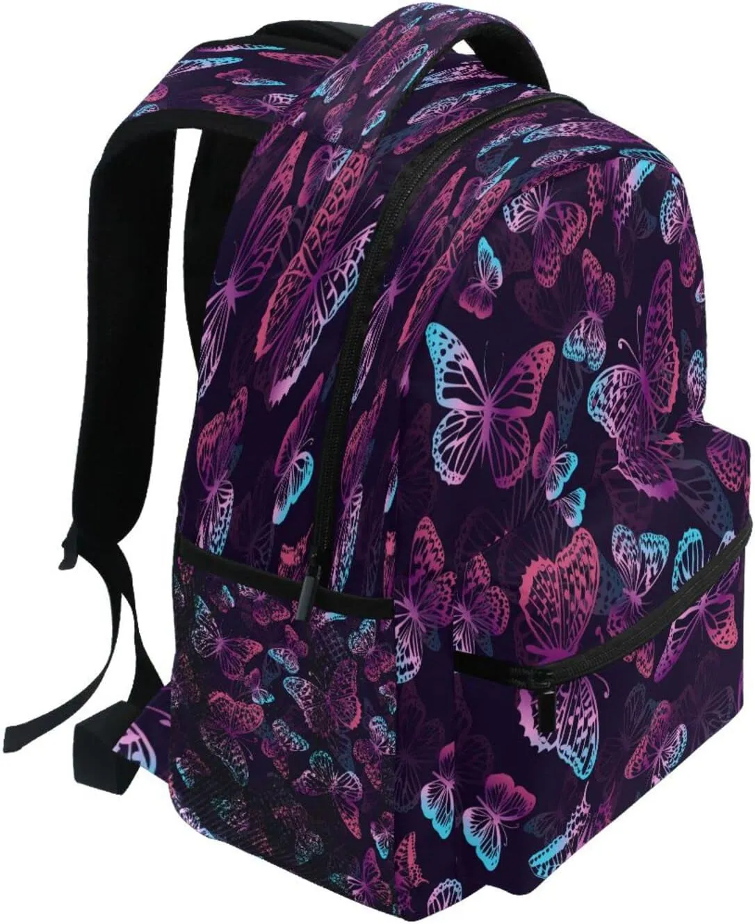 Kcldeci Kids Backpack for Girls Boys Purple and Neon Butterflies School Backpack Travel Toddler School Bag Backpacks Student Kids School Bags