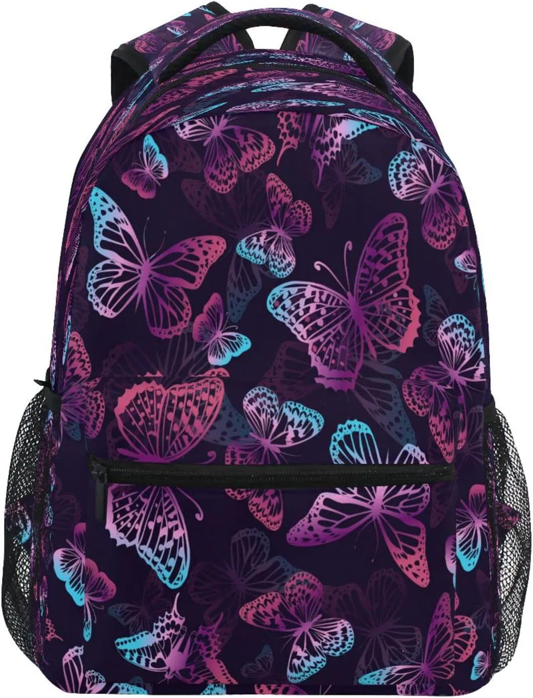 Kcldeci Kids Backpack for Girls Boys Purple and Neon Butterflies School Backpack Travel Toddler School Bag Backpacks Student Kids School Bags