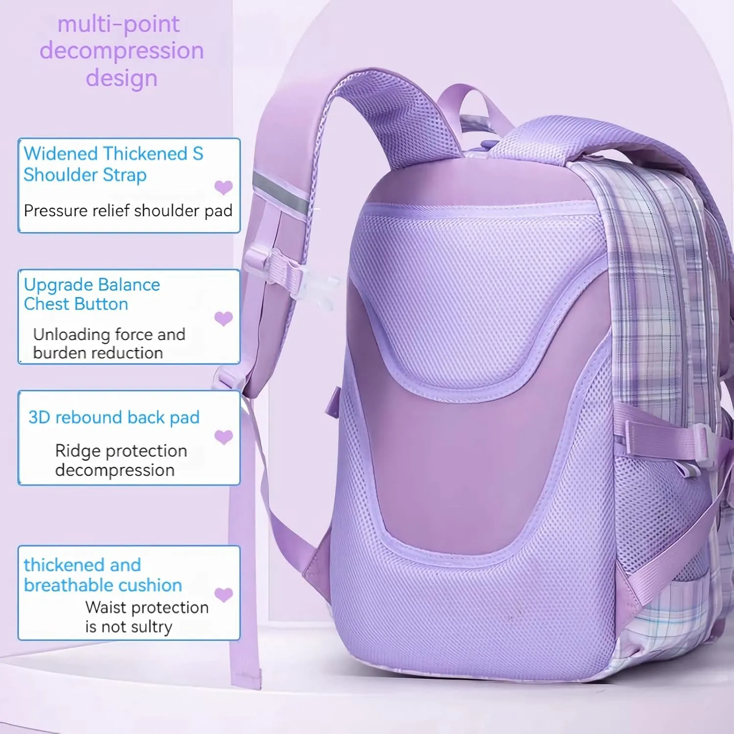 KEBEIXUAN Cute Backpack for School Girls, Multi-Pockets Kids Backpack Large Capacity Bookbag for Girls Age 6-12 (pink tote)
