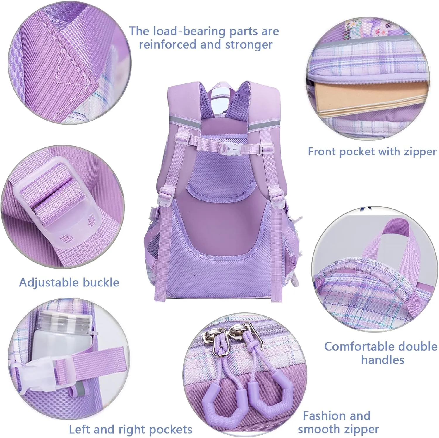 KEBEIXUAN Cute Backpack for School Girls, Multi-Pockets Kids Backpack Large Capacity Bookbag for Girls Age 6-12 (pink tote)