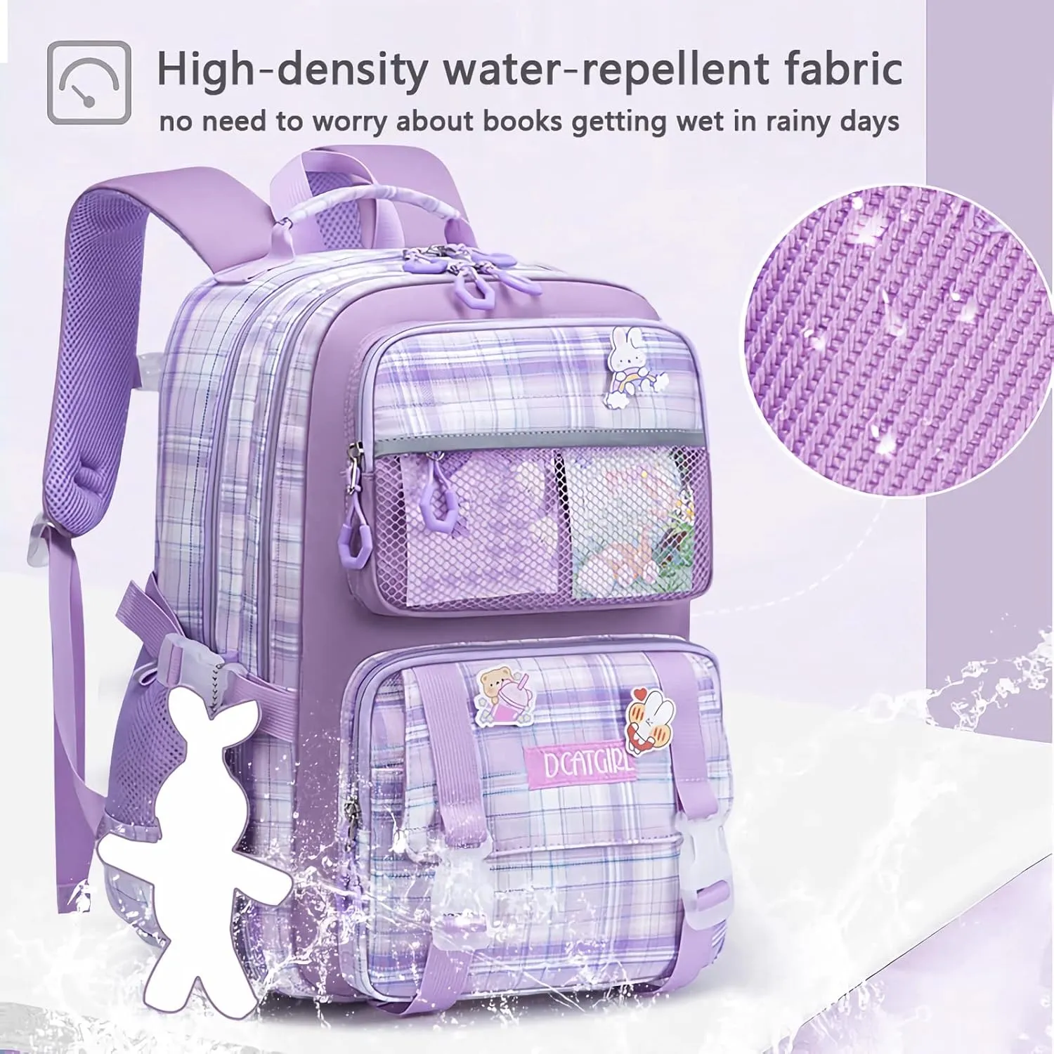 KEBEIXUAN Cute Backpack for School Girls, Multi-Pockets Kids Backpack Large Capacity Bookbag for Girls Age 6-12 (pink tote)