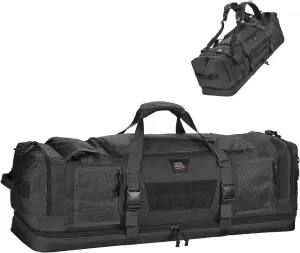 KEMIMOTO Hunting Duffle Bag, 78L large Capacity Travel Gear Bags Tool Range Cases for Long Distance Trips Hiking Hunting Fishing Camping, Multi Pocket Design, Brown Backpackable