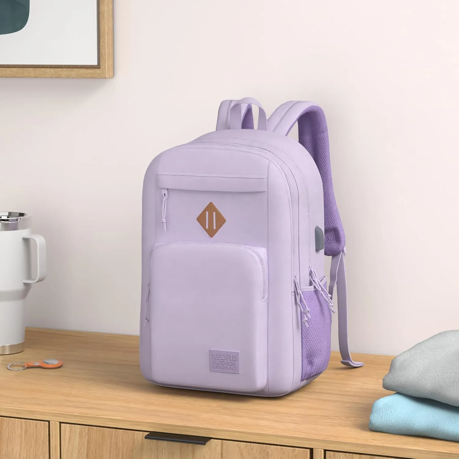 KEOFID Classic Travel backpack for Men and Women, Anti Theft Laptop Backpack with USB Charging Port for Work, Large Bag for College, Water Resistent(Purple)