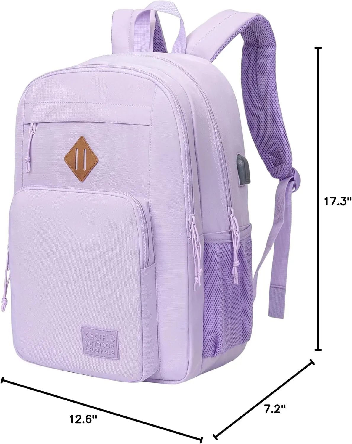 KEOFID Classic Travel backpack for Men and Women, Anti Theft Laptop Backpack with USB Charging Port for Work, Large Bag for College, Water Resistent(Purple)