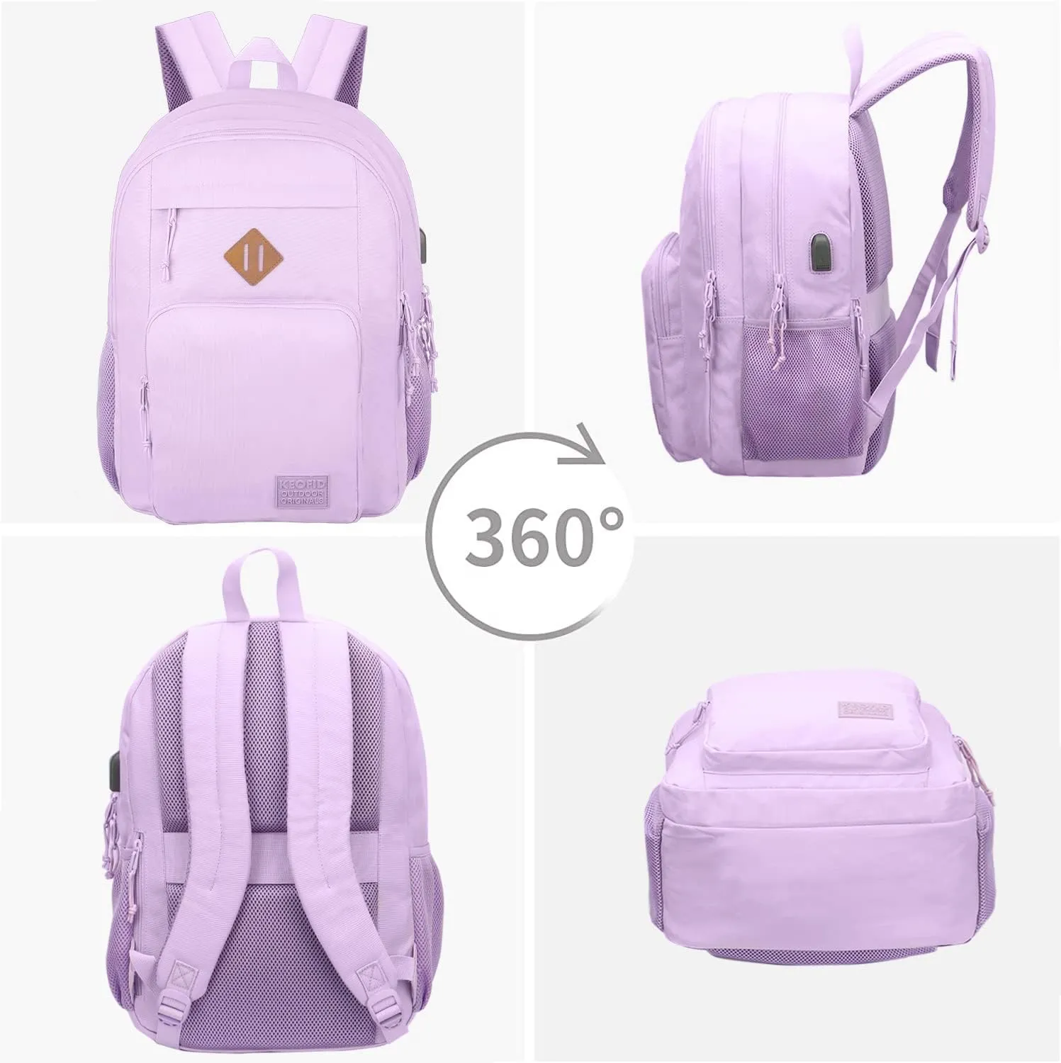 KEOFID Classic Travel backpack for Men and Women, Anti Theft Laptop Backpack with USB Charging Port for Work, Large Bag for College, Water Resistent(Purple)