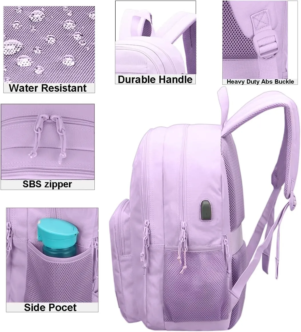 KEOFID Classic Travel backpack for Men and Women, Anti Theft Laptop Backpack with USB Charging Port for Work, Large Bag for College, Water Resistent(Purple)