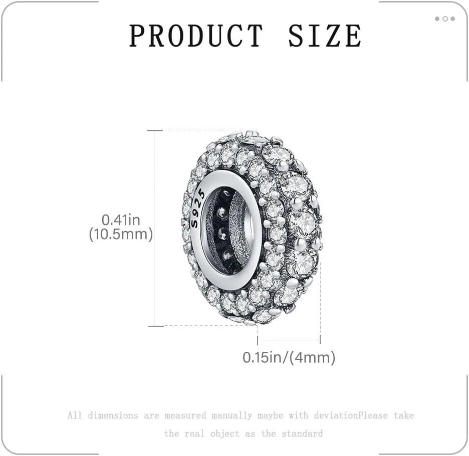 KEQ 925 Silver Spacer Stopper Bead Charms Compatible with Pandora Bracelets Birthstone CZ Always Stopper Mother's Day Jewelry Gifts for Women