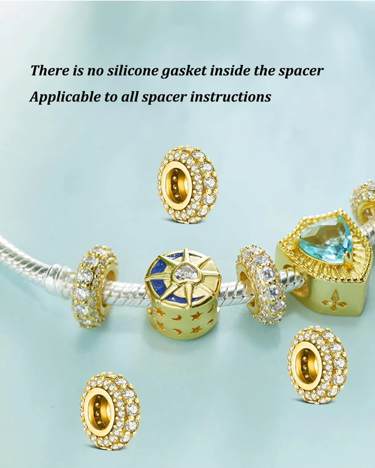 KEQ 925 Silver Spacer Stopper Bead Charms Compatible with Pandora Bracelets Birthstone CZ Always Stopper Mother's Day Jewelry Gifts for Women