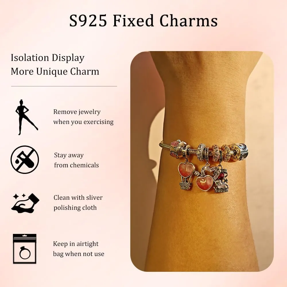 KEQ 925 Silver Spacer Stopper Bead Charms Compatible with Pandora Bracelets Birthstone CZ Always Stopper Mother's Day Jewelry Gifts for Women
