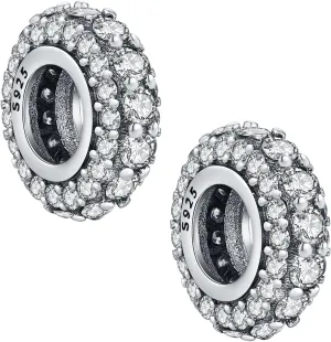 KEQ 925 Silver Spacer Stopper Bead Charms Compatible with Pandora Bracelets Birthstone CZ Always Stopper Mother's Day Jewelry Gifts for Women