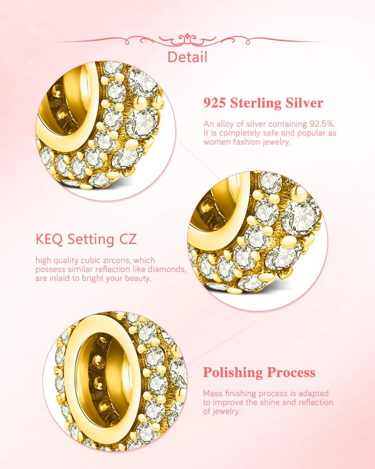 KEQ 925 Silver Spacer Stopper Bead Charms Compatible with Pandora Bracelets Birthstone CZ Always Stopper Mother's Day Jewelry Gifts for Women