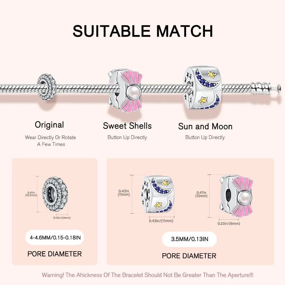 KEQ 925 Silver Spacer Stopper Bead Charms Compatible with Pandora Bracelets Birthstone CZ Always Stopper Mother's Day Jewelry Gifts for Women
