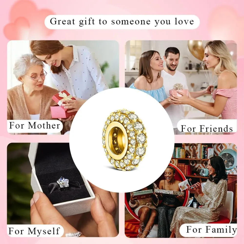 KEQ 925 Silver Spacer Stopper Bead Charms Compatible with Pandora Bracelets Birthstone CZ Always Stopper Mother's Day Jewelry Gifts for Women