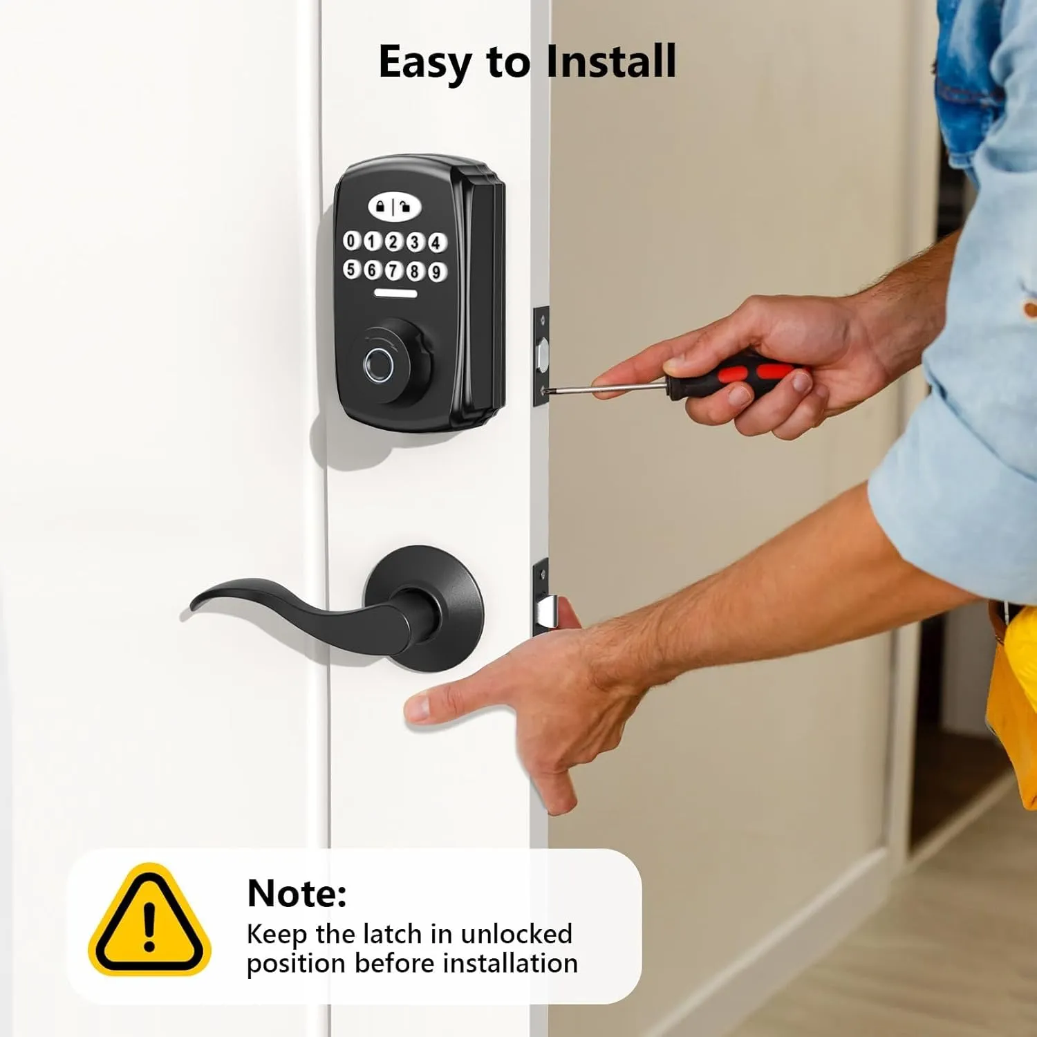 Keyless Entry Fingerprint Door Lock with 2 Lever Handles - PHYSEN Smart Deadbolt Set for Front Door - Electronic Digital Keypad Lock - Biometric- Auto Lock - Easy Installation - Matte Black