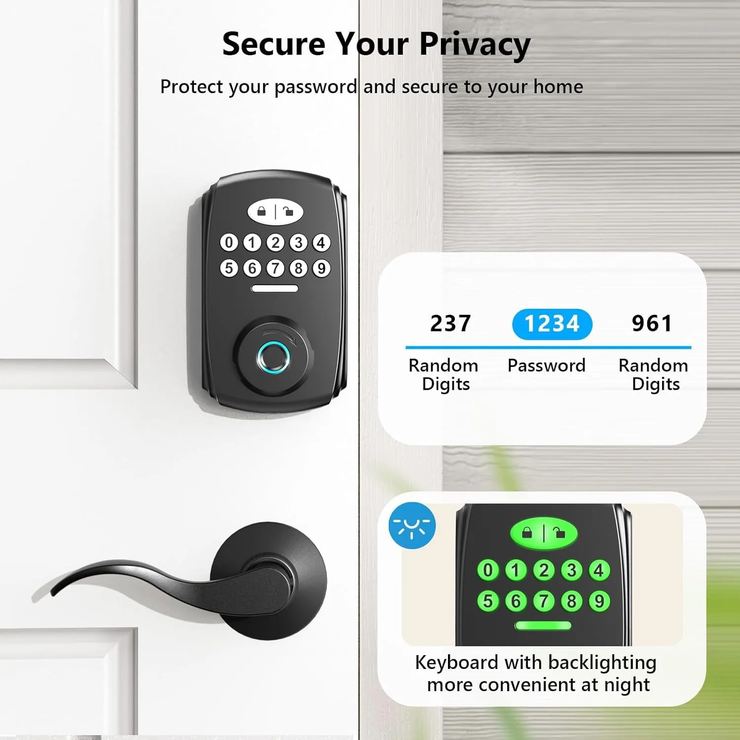 Keyless Entry Fingerprint Door Lock with 2 Lever Handles - PHYSEN Smart Deadbolt Set for Front Door - Electronic Digital Keypad Lock - Biometric- Auto Lock - Easy Installation - Matte Black