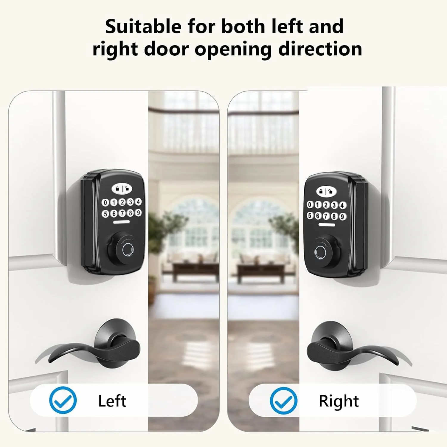 Keyless Entry Fingerprint Door Lock with 2 Lever Handles - PHYSEN Smart Deadbolt Set for Front Door - Electronic Digital Keypad Lock - Biometric- Auto Lock - Easy Installation - Matte Black