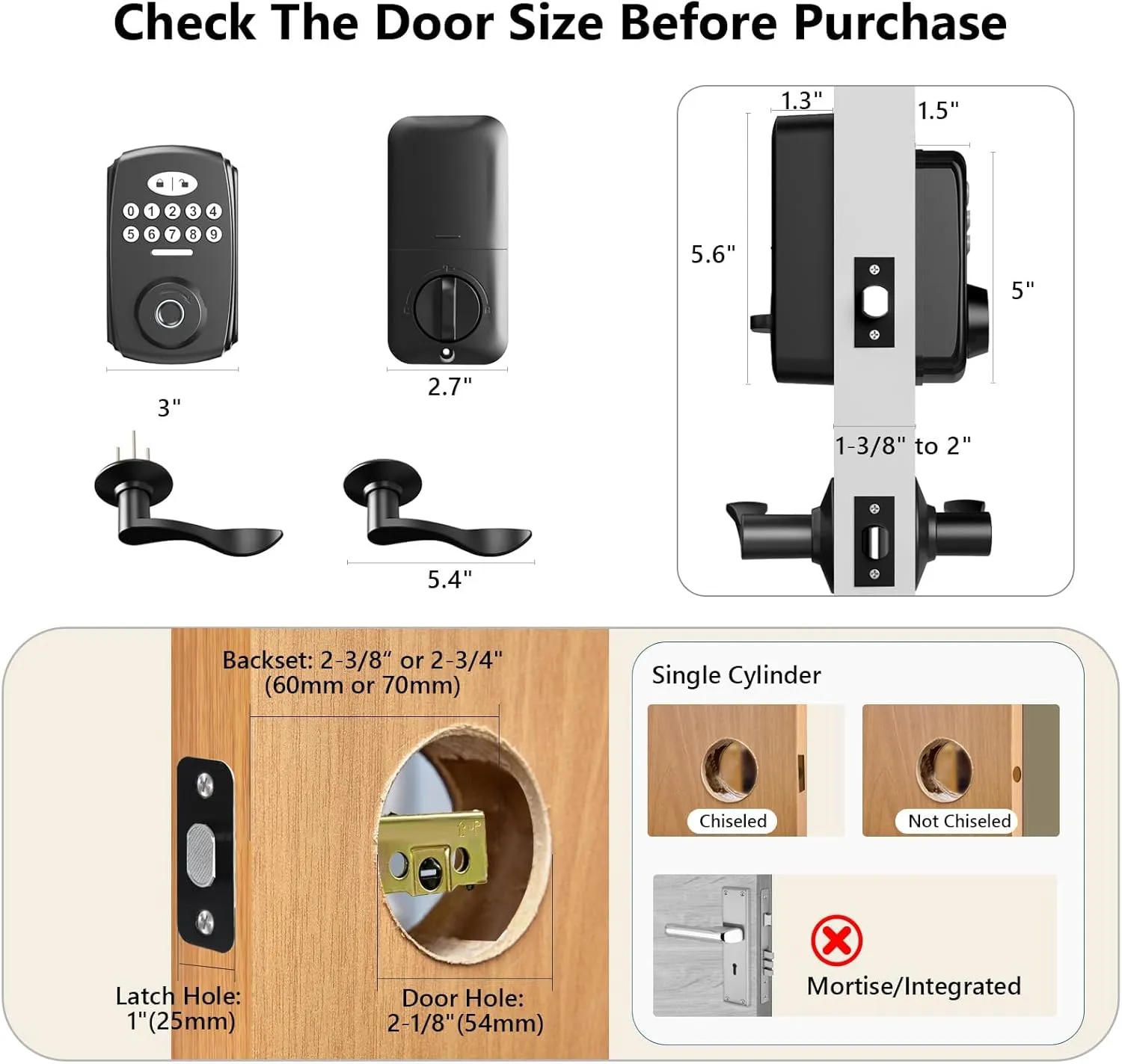Keyless Entry Fingerprint Door Lock with 2 Lever Handles - PHYSEN Smart Deadbolt Set for Front Door - Electronic Digital Keypad Lock - Biometric- Auto Lock - Easy Installation - Matte Black