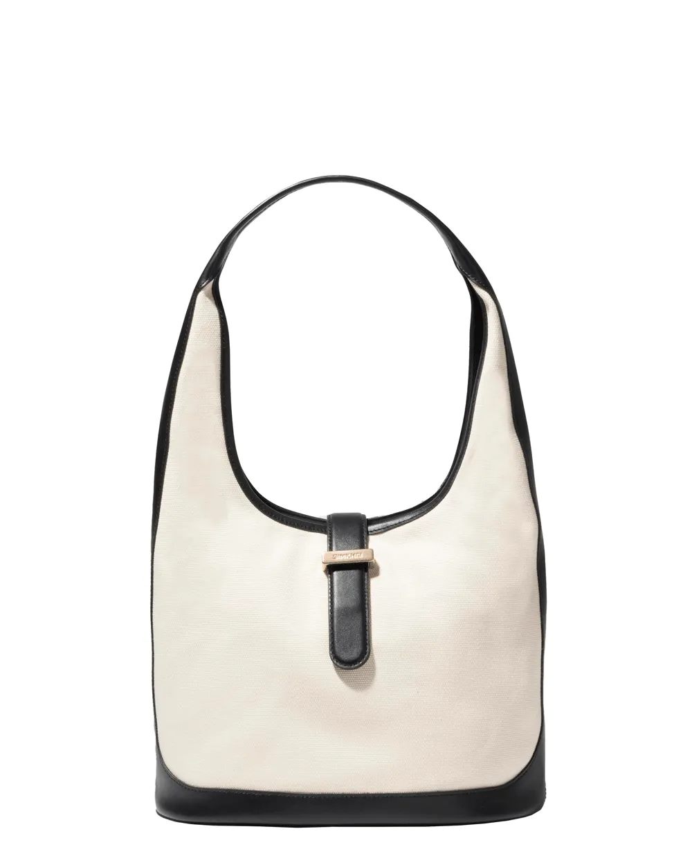 Khai Canvas Hobo Shoulder Bag in Ivory and Black