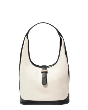 Khai Canvas Hobo Shoulder Bag in Ivory and Black