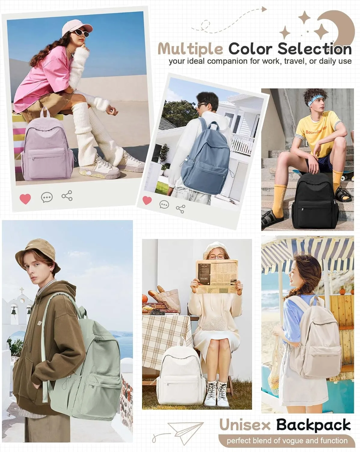Khaki Lightweight Basic Backpack for High School,College Bookbag for Womens,Travel Laptop Backpacks for Teen Girls,School Bag Casual Daypack