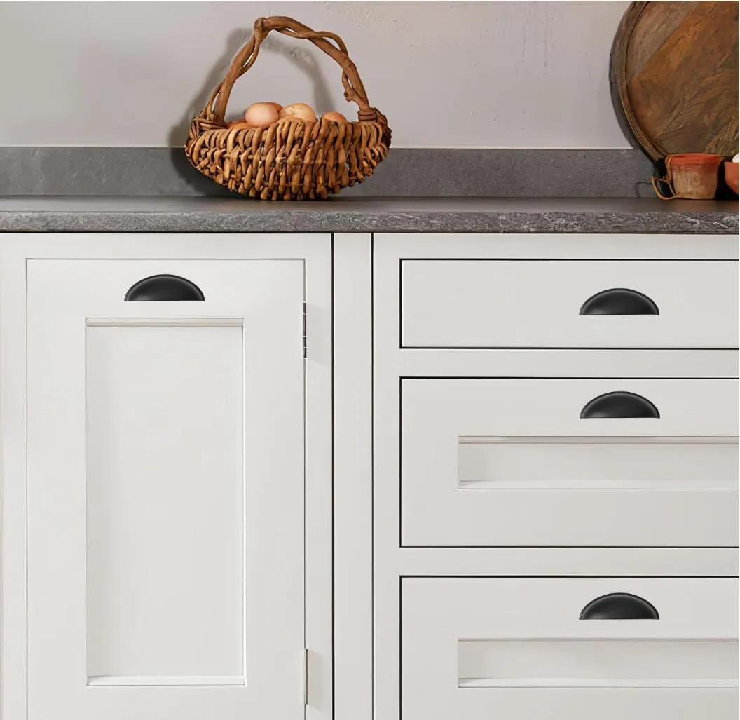 khtumeware 10 Pack 4" Drawer Pulls Matte Black Cabinet Cup Pulls Kitchen Hardware Cabinet Handles Drawer Handles Knobs 4 inch Hole Center