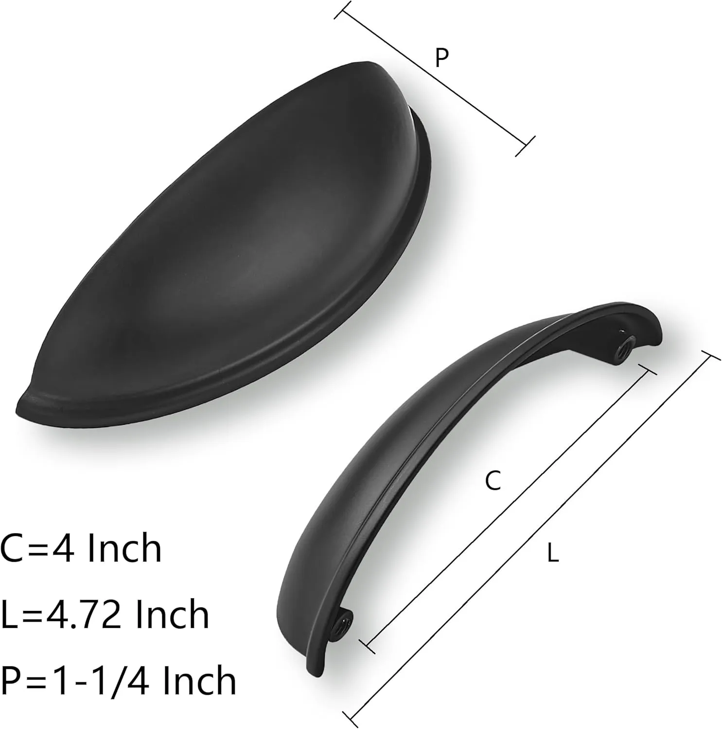khtumeware 10 Pack 4" Drawer Pulls Matte Black Cabinet Cup Pulls Kitchen Hardware Cabinet Handles Drawer Handles Knobs 4 inch Hole Center