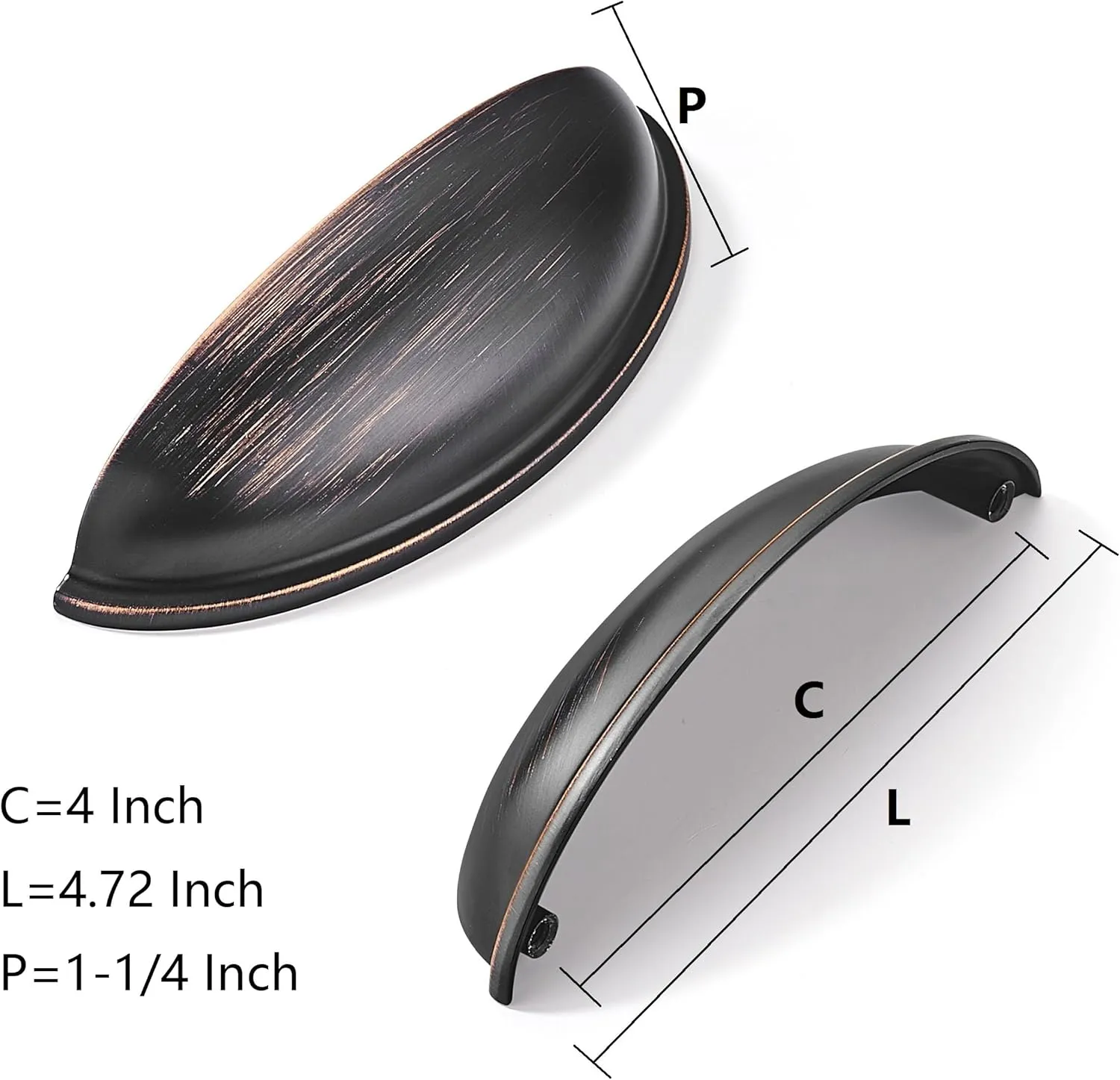 khtumeware 10 Pack 4" Drawer Pulls Oil Rubbed Bronze Cabinet Cup Pulls Kitchen Hardware Cabinet Handles Drawer Handles Knobs 4 inch Hole Center