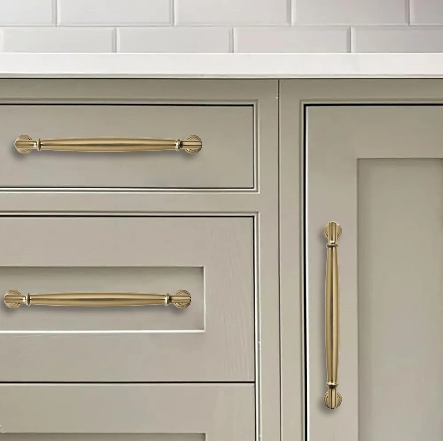 khtumeware 2 Pack 6 Inch(152mm) Brushed Brass Cabinet Pulls Heavy Duty Solid Warm Brass Cabinet Handles Kitchen Brushed Gold Cabinet Hardware for Cupboard Drawer Handles