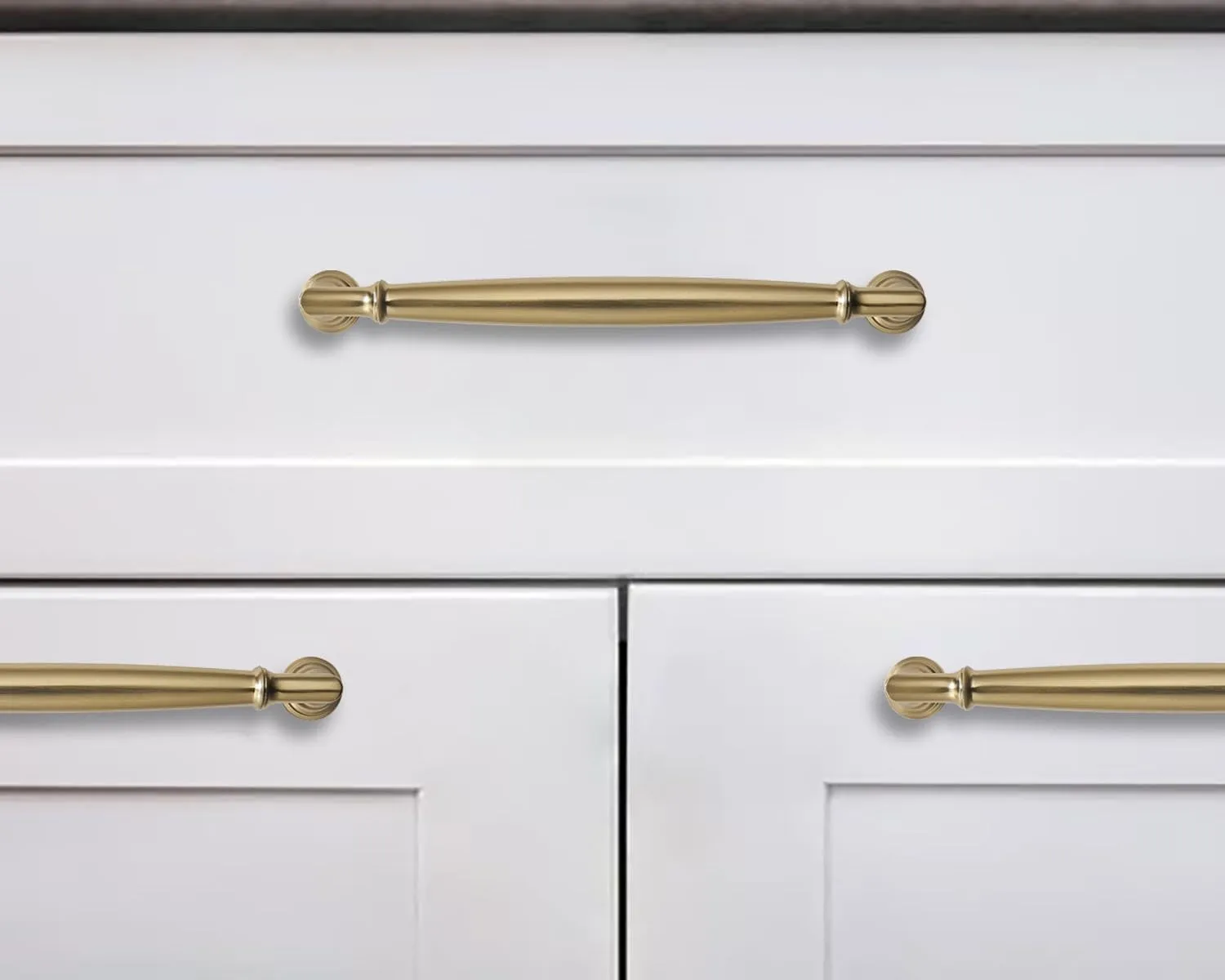 khtumeware 2 Pack 6 Inch(152mm) Brushed Brass Cabinet Pulls Heavy Duty Solid Warm Brass Cabinet Handles Kitchen Brushed Gold Cabinet Hardware for Cupboard Drawer Handles