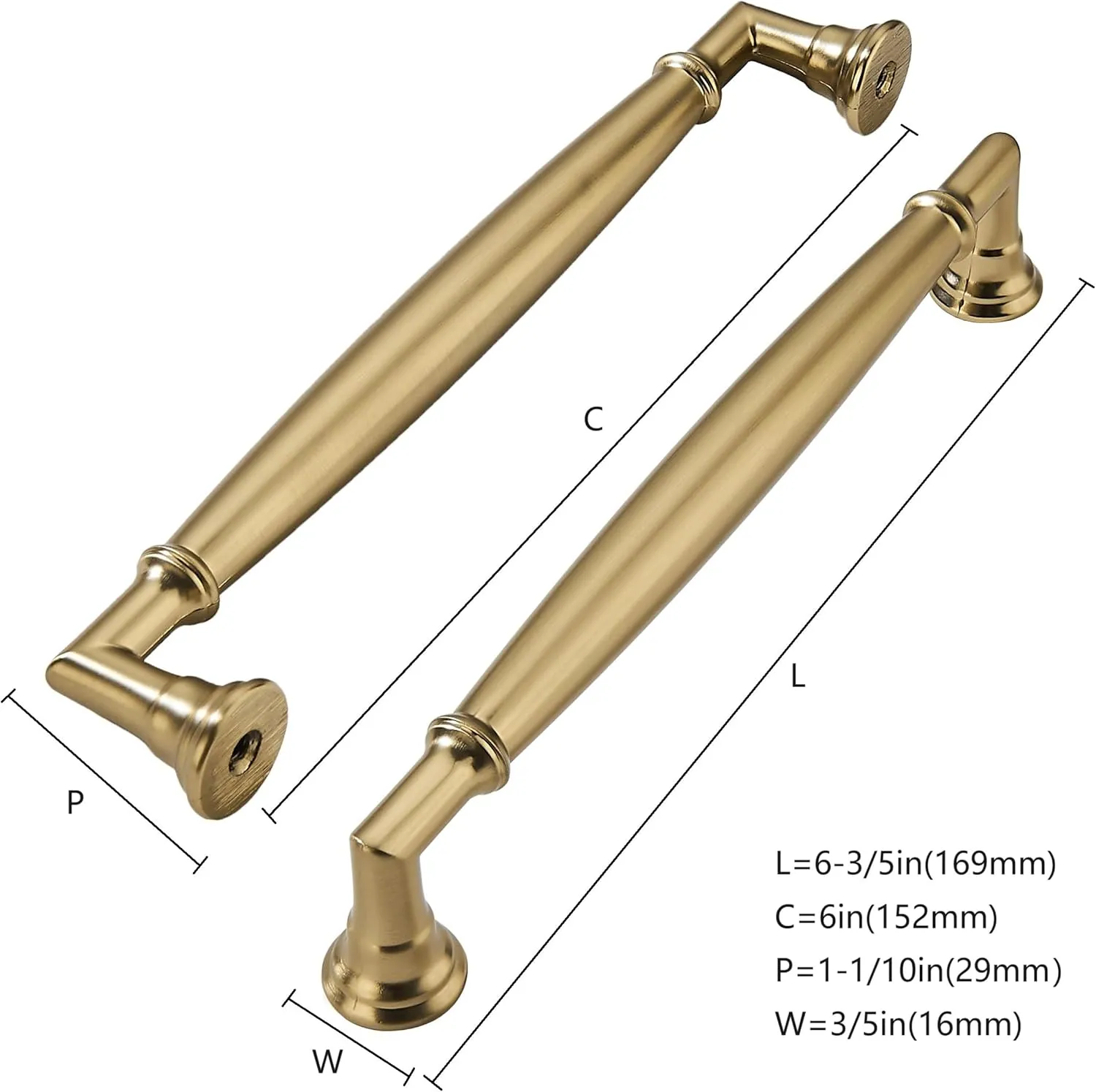 khtumeware 2 Pack 6 Inch(152mm) Brushed Brass Cabinet Pulls Heavy Duty Solid Warm Brass Cabinet Handles Kitchen Brushed Gold Cabinet Hardware for Cupboard Drawer Handles