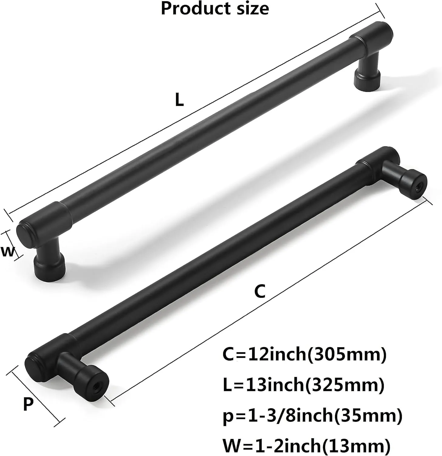 khtumeware 2 Pack Matte Black Cabinet Pulls 12 Inch(305mm) Hole Centers Kitchen Cabinet Handles Cabinet Hardware Kitchen Handles for Cabinets Cupboard Handles Drawer Pulls